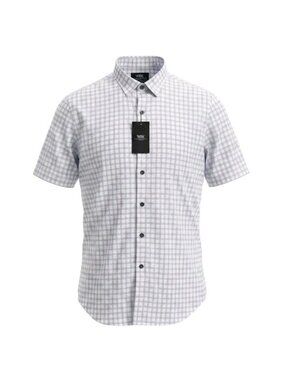 WRK Mens Short Sleeve White Lavender Geometric Standard Slim Fit Shirt Lg NWT